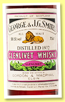 Glenlivet 1972 (58.5%, Gordon & MacPhail, Sestante import, Distillery label, 75cl, +/-1992) Glenlivet 1972 (58.5%, Gordon & MacPhail, Sestante import, Distillery label, 75cl, +/-1992)