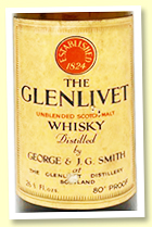 Glenlivet 'Unblended Scotch Malt Whisky' (80 proof, OB, UK, 1950s)
Glenlivet 'Unblended Scotch Malt Whisky' (80 proof, OB, UK, 1950s)