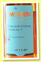 Myken 4 yo 'Pinkernell's Limburg Edition no.2' (65.4%, OB, Norway, bourbon cask, 2023) Myken 4 yo 'Pinkernell's Limburg Edition no.2' (65.4%, OB, Norway, bourbon cask, 2023)