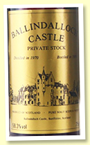 Ballindalloch Castle 'Private Stock' 1970/1989 (58.3%, Ballindalloch Castle, sherry)
Ballindalloch Castle 'Private Stock' 1970/1989 (58.3%, Ballindalloch Castle, sherry)