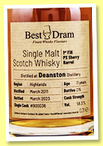 Deanston 11 yo 2011/2023 (59.3%, Best Dram, 1st fill PX barrel, cask #800036, 215 bottles) Deanston 11 yo 2011/2023 (59.3%, Best Dram, 1st fill PX barrel, cask #800036, 215 bottles)