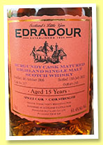 Edradour 15 yo 2006/2022 (61.4%, OB, Burgundy Cask Matured, cask #337, 243 bottles) Edradour 15 yo 2006/2022 (61.4%, OB, Burgundy Cask Matured, cask #337, 243 bottles)