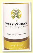 Glen Spey 14 yo 2008/2022 (54.8%, Watt Whisky, ex-Islay cask finish, 267 bottles)
Glen Spey 14 yo 2008/2022 (54.8%, Watt Whisky, ex-Islay cask finish, 267 bottles)