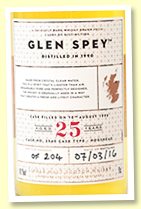Glen Spey 25yo 1990/2016 (48.1%, OB 'Casks of Distinction', cask #2540, hogshead, 204 bottles)
Glen Spey 25yo 1990/2016 (48.1%, OB 'Casks of Distinction', cask #2540, hogshead, 204 bottles)