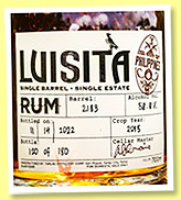 Luisita 2016/2022 (58.8%, OB, Tarlac Distillery, for Precious Liquors, Philippines, bourbon, cask #2183, 180 bottles) Luisita 2016/2022 (58.8%, OB, Tarlac Distillery, for Precious Liquors, Philippines, bourbon, cask #2183, 180 bottles)
