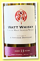 A Speyside Distillery 13 yo 2009/2023 (56.1%, Watt Whisky, hogshead, 348 bottles) A Speyside Distillery 13 yo 2009/2023 (56.1%, Watt Whisky, hogshead, 348 bottles)