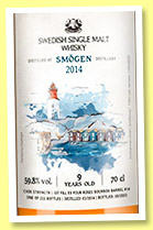Smögen 9 yo 2014/2023 (59.8%, Wu Dram Clan, 1st fill ex-Four Roses barrel, cask #14, 222 bottles) Smögen 9 yo 2014/2023 (59.8%, Wu Dram Clan, 1st fill ex-Four Roses barrel, cask #14, 222 bottles)