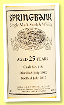 Springbank 25 yo 1992/2017 (50.9%, OB, private label, cask #118) Springbank 25 yo 1992/2017 (50.9%, OB, private label, cask #118)
