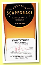 Scapegrace ‘Fortitude’ (46%, OB, New Zealand, release V, virgin French oak, 8,643 bottles, 2023) Scapegrace ‘Fortitude’ (46%, OB, New Zealand, release V, virgin French oak, 8,643 bottles, 2023)