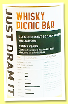 Williamson 9 yo 2012/2022 (60.5%, Whisky Picnic Bar Taiwan, Just Dram It, refill butt, cask #SI 2022-02, 267 bottles) Williamson 9 yo 2012/2022 (60.5%, Whisky Picnic Bar Taiwan, Just Dram It, refill butt, cask #SI 2022-02, 267 bottles)