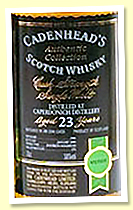 Caperdonich 23 yo 1980/2004 (58%, Cadenhead 'Authentic Collection', bourbon hogshead, 252 bottles)
Caperdonich 23 yo 1980/2004 (58%, Cadenhead 'Authentic Collection', bourbon hogshead, 252 bottles)