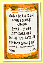 Monymusk 27 yo 1998/2025 ‘MMW’ (60.1%, Thompson Bros., Jamaica, 174 bottles) Monymusk 27 yo 1998/2025 ‘MMW’ (60.1%, Thompson Bros., Jamaica, 174 bottles)