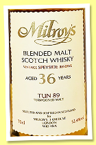 Blended Malt Scotch Whisky 36 yo ‘Tun 89’ (52.4%, Milroy’s Vintage Reserve, Speyside, 2026) Blended Malt Scotch Whisky 36 yo ‘Tun 89’ (52.4%, Milroy’s Vintage Reserve, Speyside, 2026)